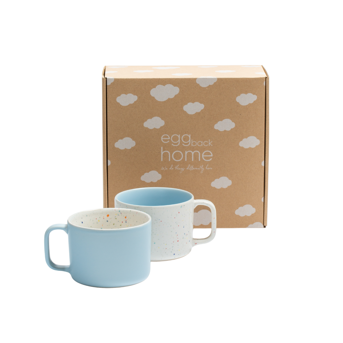 Ceramic Mug Set Breeze Party White-Green – Set of 2, 450 ml, Gift Box | Egg Back Home