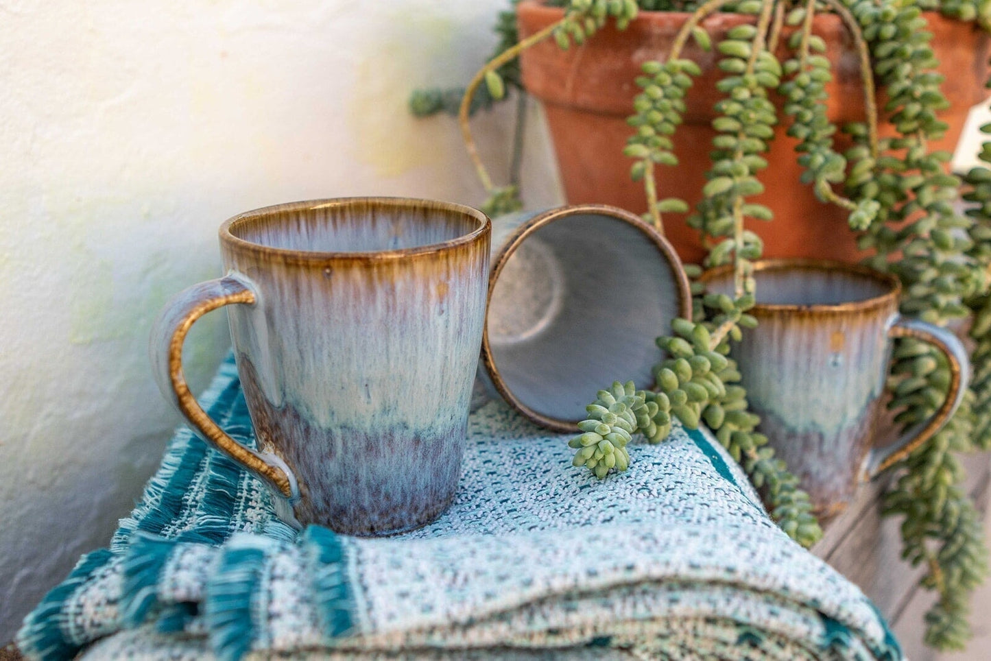 Alegria Keramik Tasse groß Blau I 4 Stück