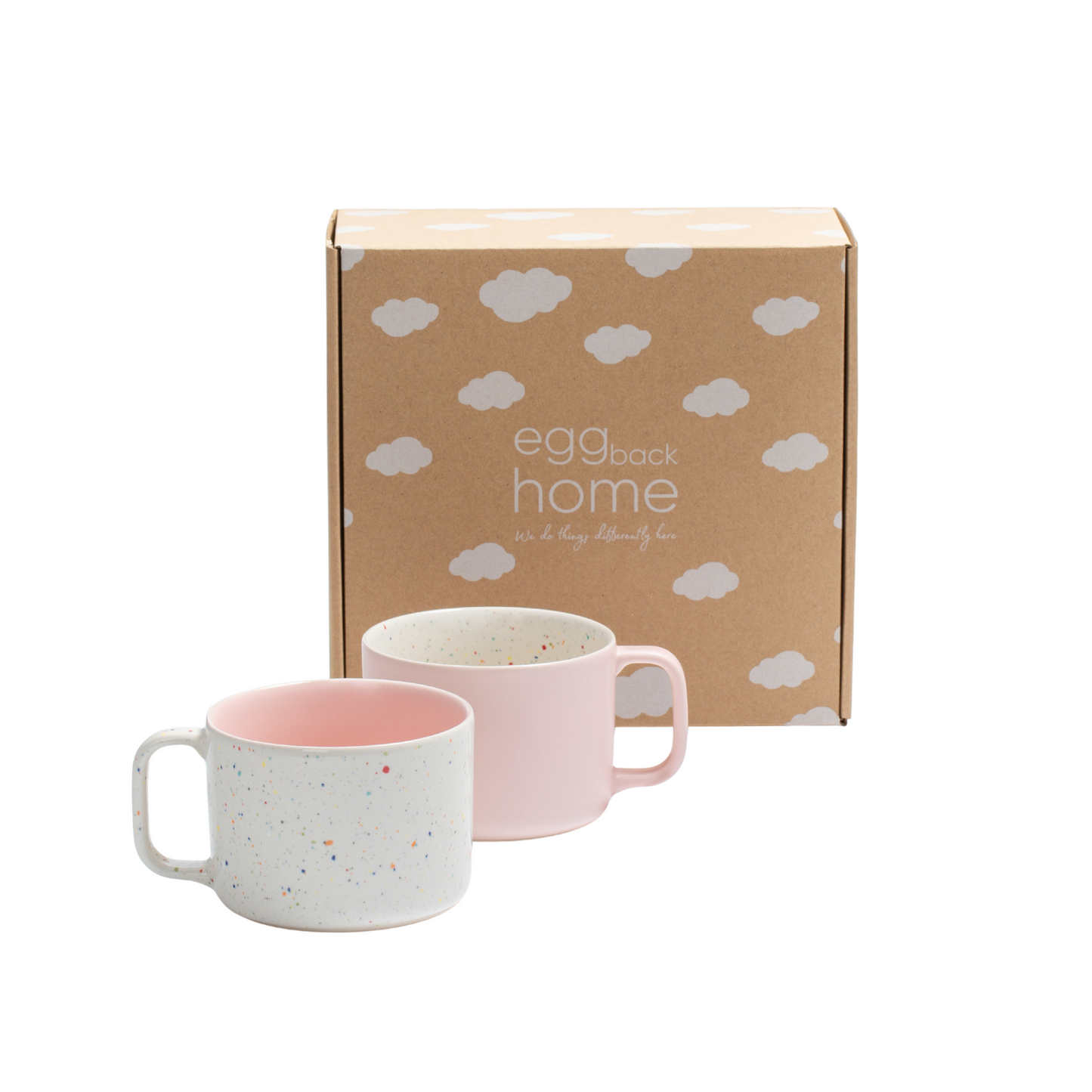 Keramik Tassen Set Breeze Party Weiß-rosa – 2er Set, 450 ml, Geschenkbox | Egg Back Home