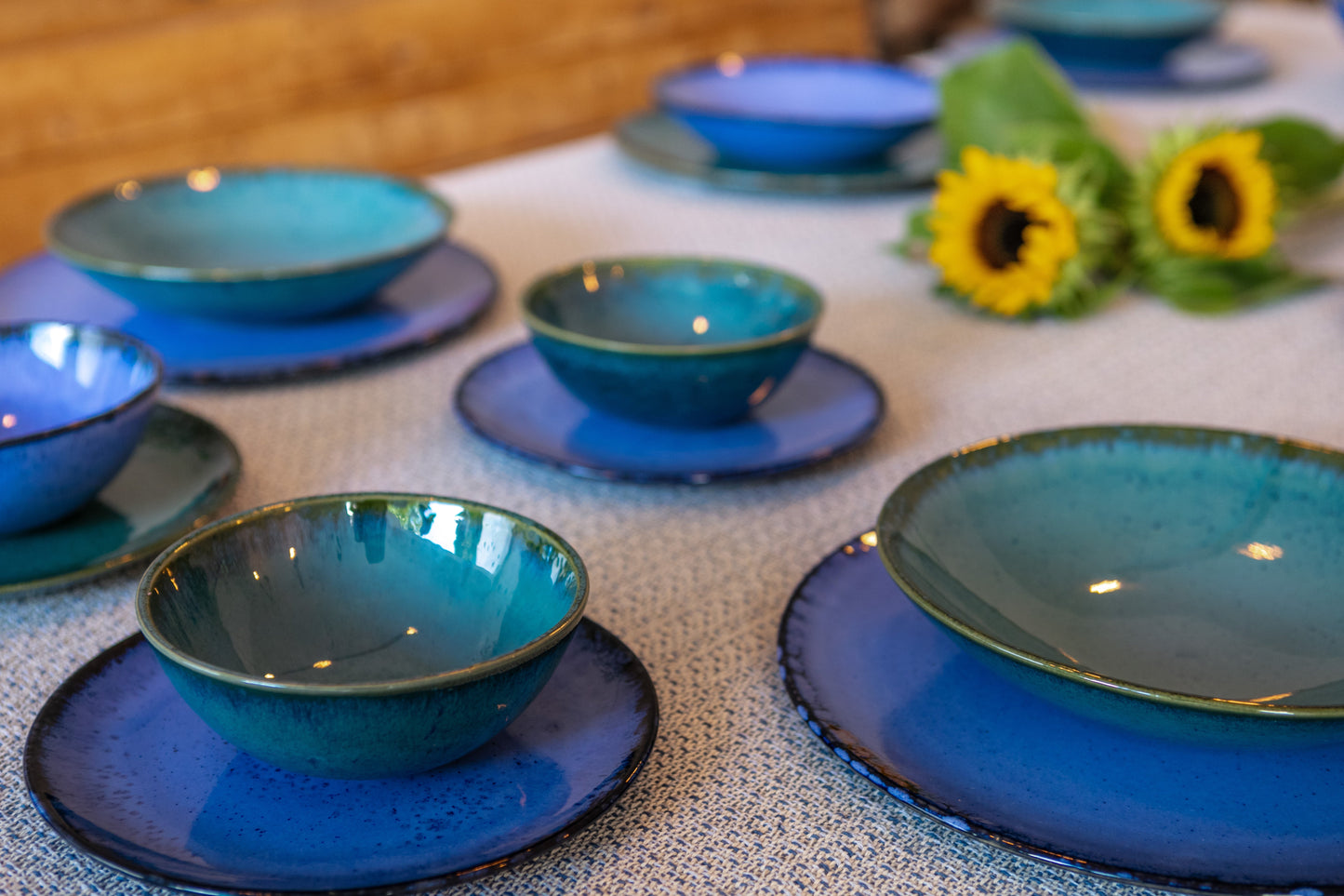 12 teiliges Keramik Set in Blau & Grün