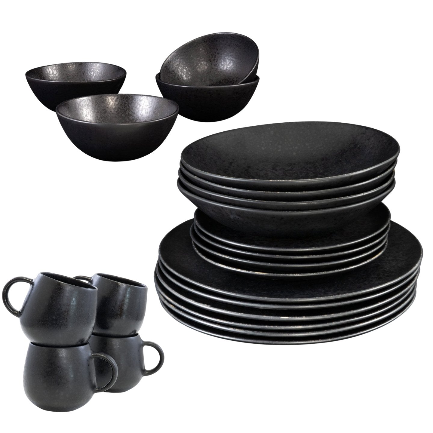 Black Stone Teller & Schalen & Tassen Set Schwarz I 20 teiliges Set