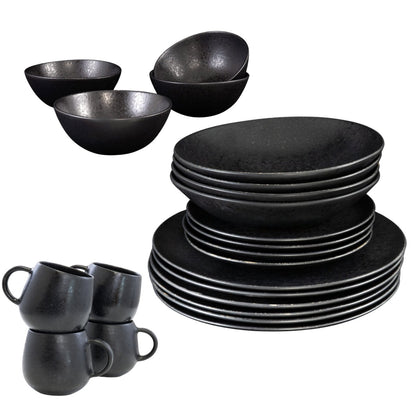 Black Stone Teller & Schalen & Tassen Set Schwarz I 20 teiliges Set