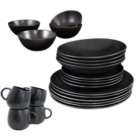 Black Stone Plates & Bowls & Mugs Set Black I 20 piece set