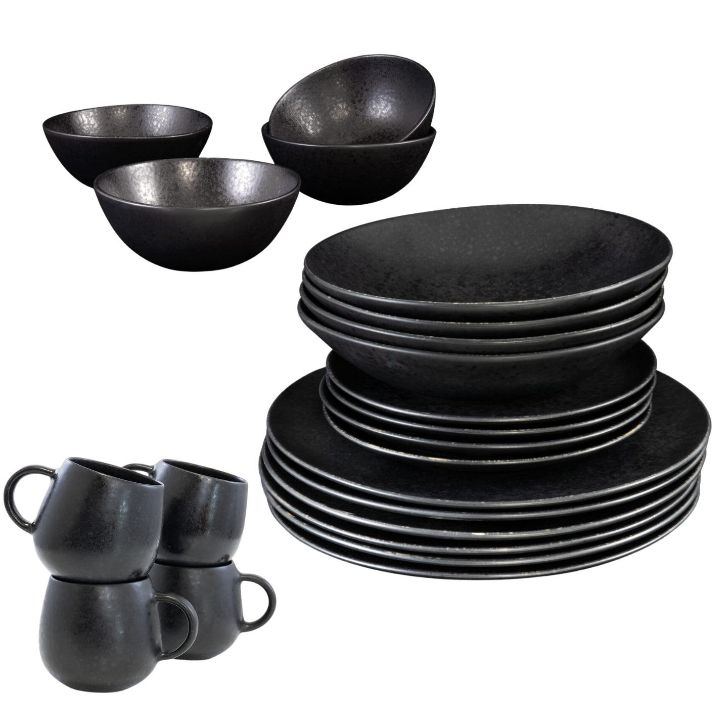 Black Stone Plates & Bowls & Mugs Set Black I 20 piece set