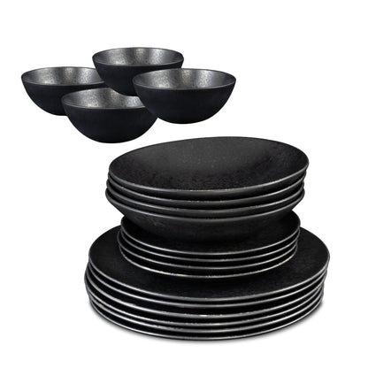 Black Stone Teller & Schalen Set Schwarz I 16 teiliges Set