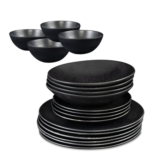 Black Stone Teller & Schalen Set Schwarz I 16 teiliges Set