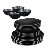Black Stone Set of 16 Plates & Bowls