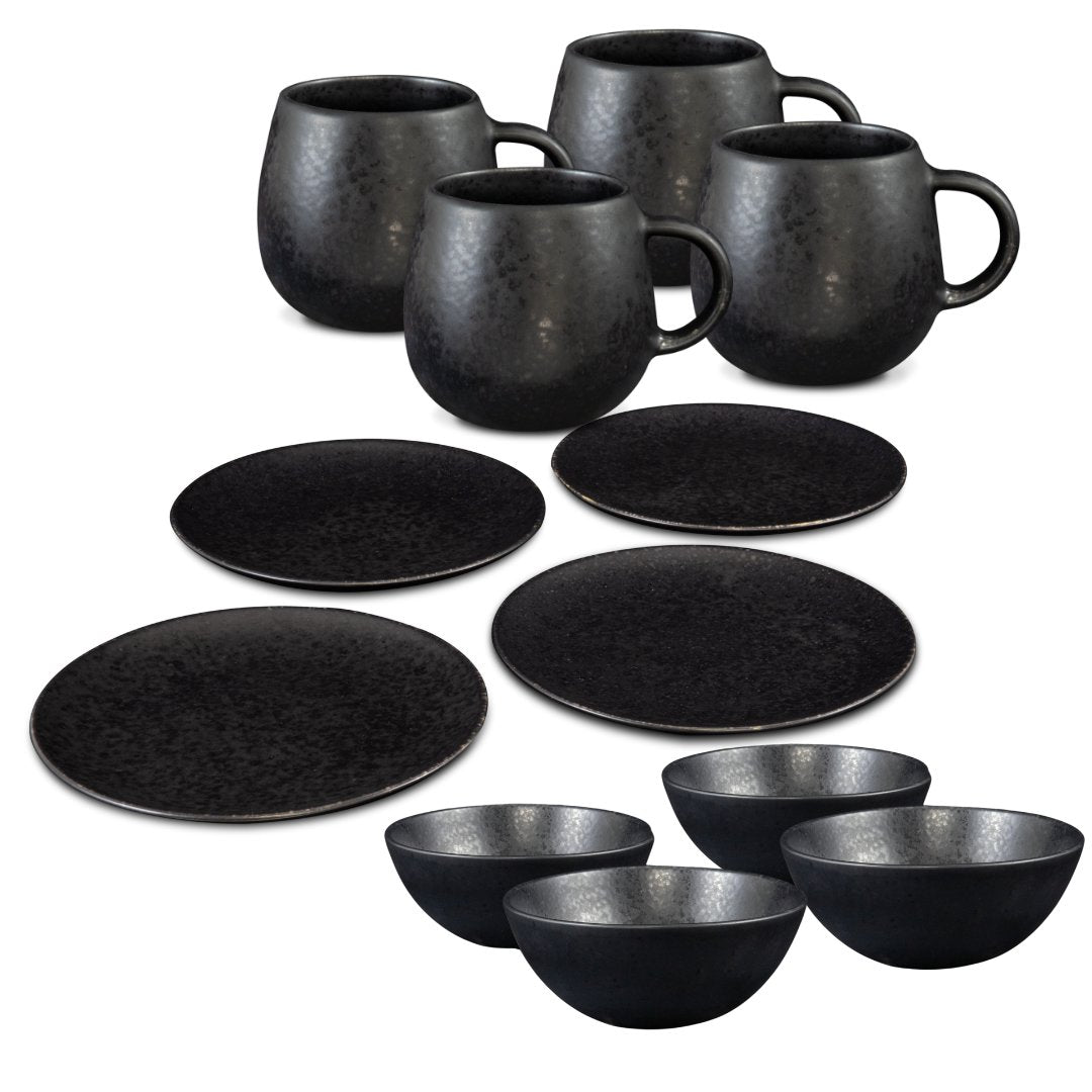 Black Stone Frühstücks Set Schwarz I 12 teiliges Set