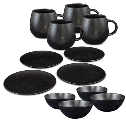 Black Stone Frühstücks Set Schwarz I 12 teiliges Set