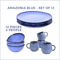blaues keramik set teller tassen schale klein
