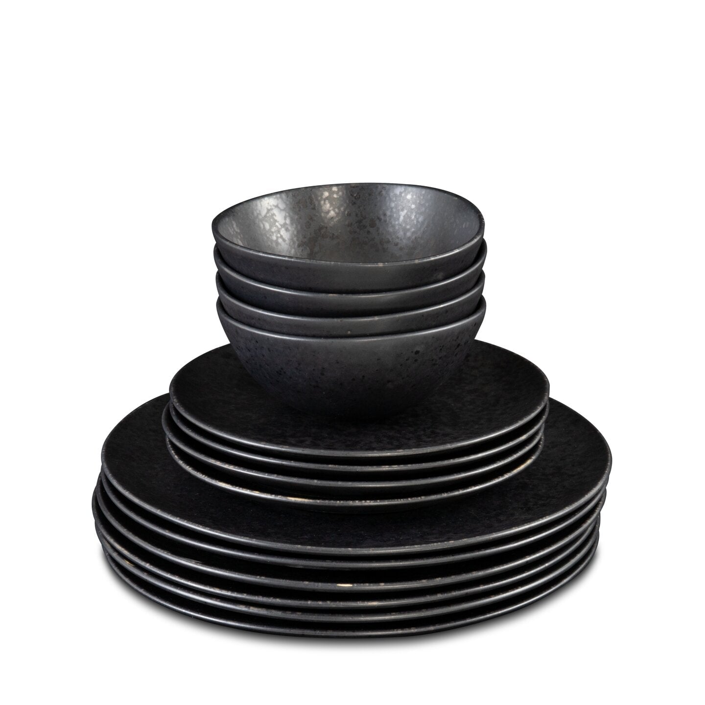 Black Stone Teller & Schalen Set Schwarz I 12 teiliges Set