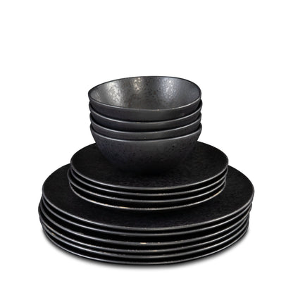 Black Stone Teller & Schalen Set Schwarz I 12 teiliges Set