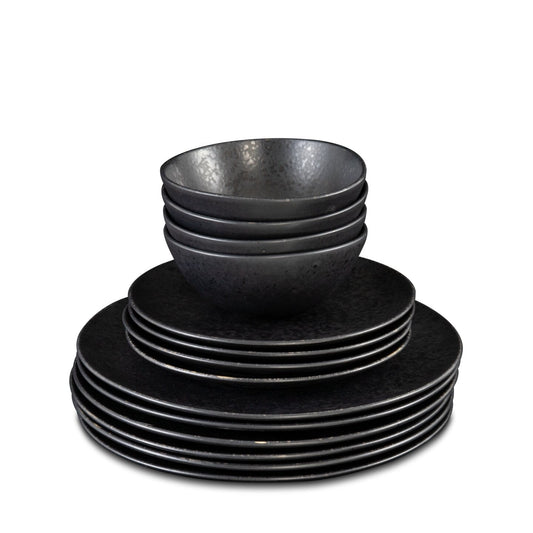 Black Stone Teller & Schalen Set Schwarz I 12 teiliges Set