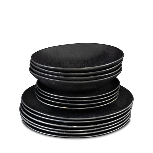 Black Stone Teller Set Schwarz I 12 teiliges Set