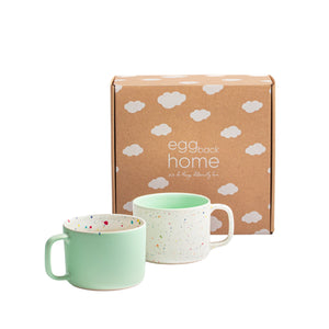 Primavera Keramik Becher mit Henkel Weiss-Grün I 2 Stück