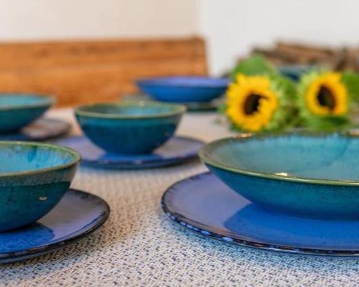 Mix & Match Green Blue Dish Handmade