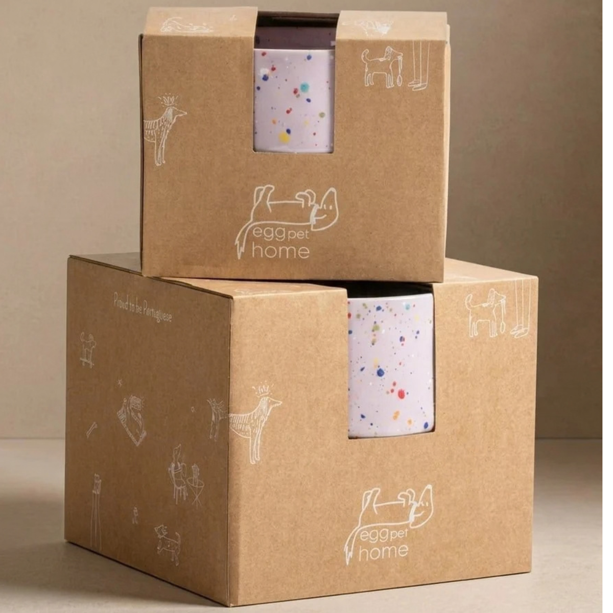 Keramik Hundenapf & Katzennapf 2er Set Ø14 cm Rosa – Egg Back Home Party Futternäpfe