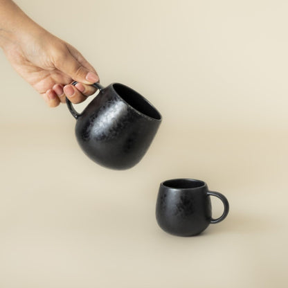 Keramik Kaffeetasse Black Stone groß Schwarz I Handgemachte Steingut Tasse 400 ml