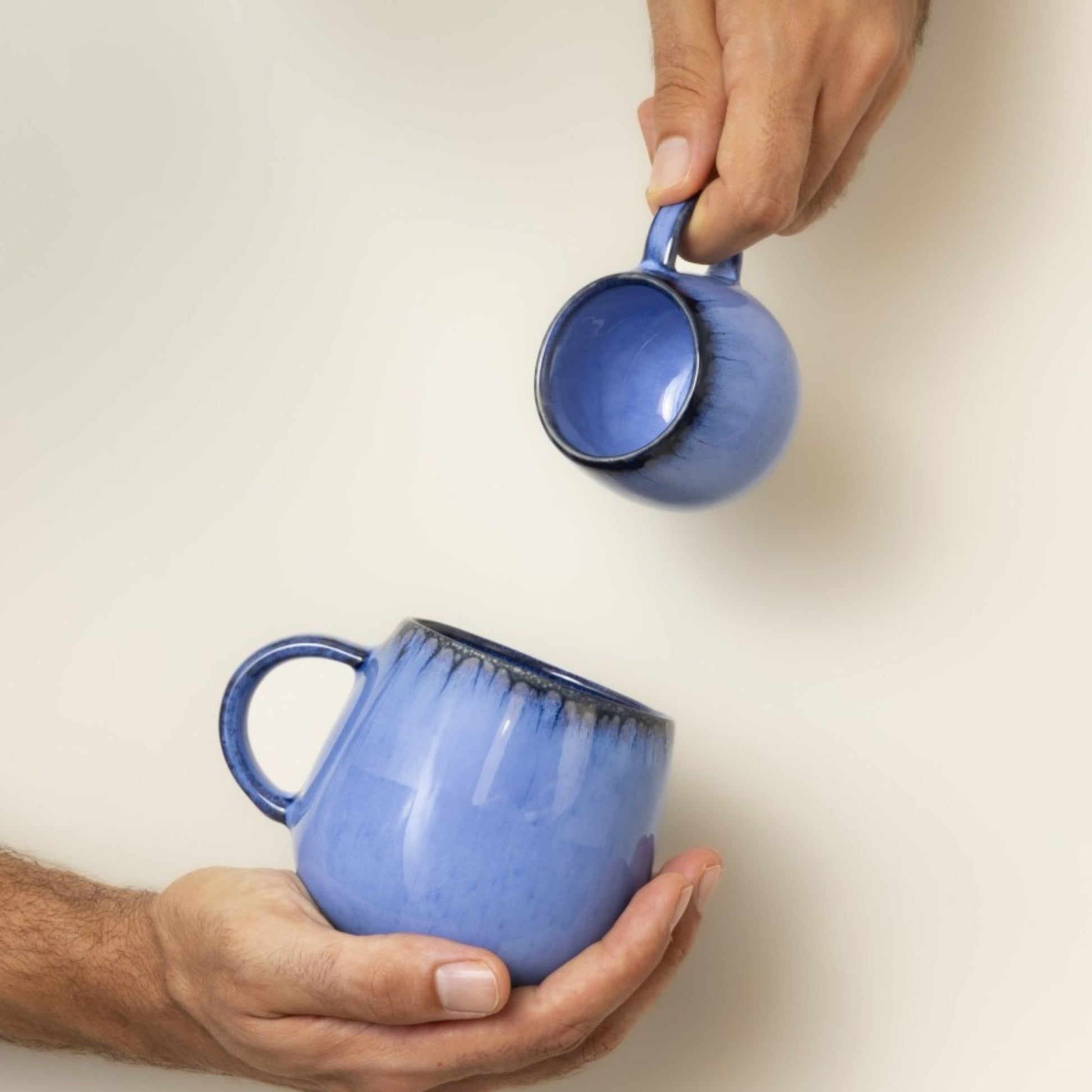 Keramik Kaffeetasse Amazonia groß Blau I Handgemachte Steingut Tasse 400 ml I 2 Stück