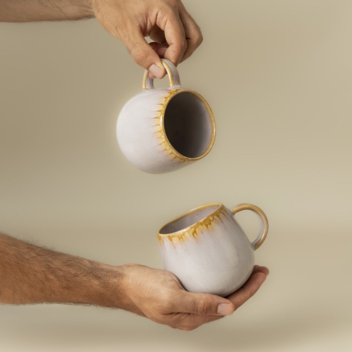 Keramik Kaffeetasse Amazonia groß Creme I Handgemachte Steingut Tasse 400 ml I 4 Stück