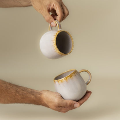 Keramik Kaffeetasse Amazonia groß Creme I Handgemachte Steingut Tasse 400 ml I 4 Stück