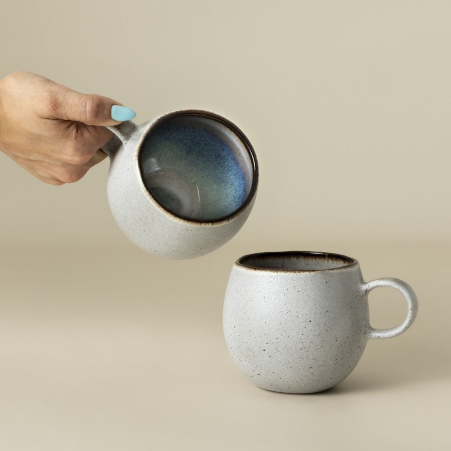 Keramik Kaffeetasse Sail groß Blau Weiß I Handgemachte Steingut Tasse 400 ml I 2 Stück