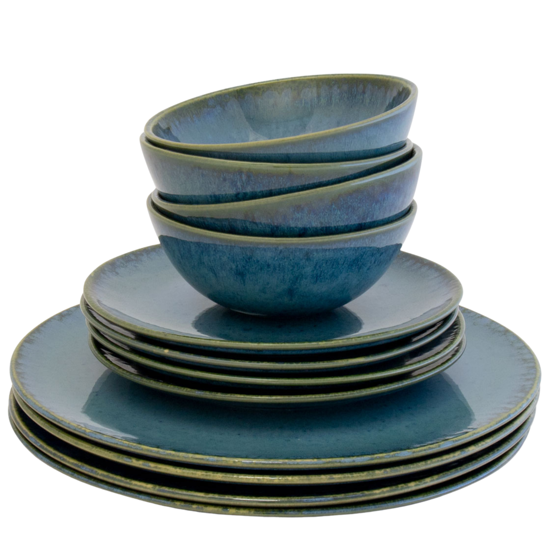Geschirr Set Blau 12-teilig für 4 Personen – Große, Kleine Teller & Müsli Schalen | Amazonia Kollektion