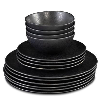 Geschirr Set Grün 12-teilig für 4 Personen – Große, Kleine Teller & Müsli Schalen | Amazonia Kollektion