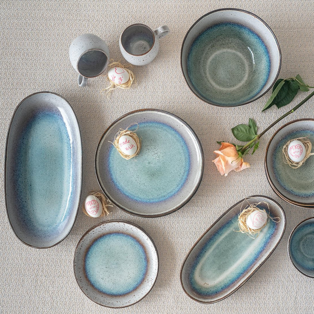 Frühstücksteller Keramik weiß blau – kleiner handgemachter Teller für Frühstück & Dessert | Sail Kollektion