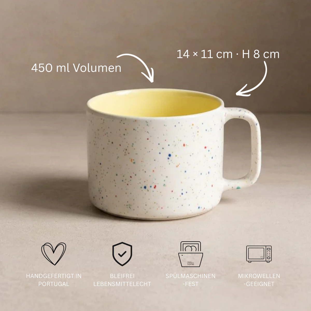 Keramik Tasse Breeze Party Weiß-Lila - 450 ml | Egg Back Home