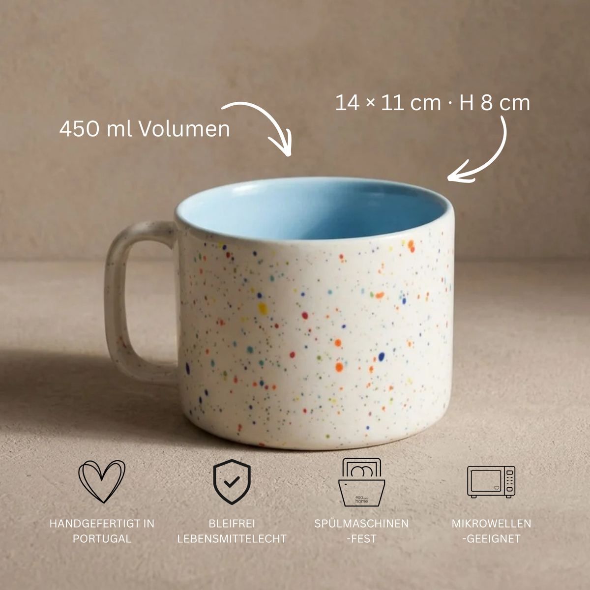 Keramik Tasse Breeze Party Weiß-blau- 450 ml | Egg Back Home