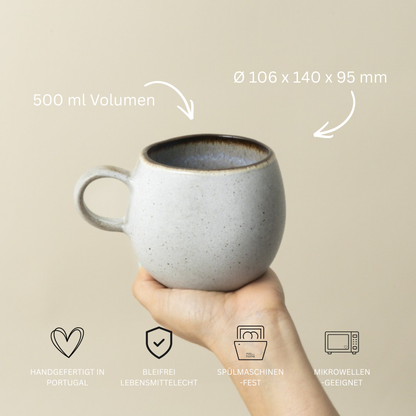 Keramik Kaffeetasse Sail groß Blau Weiß I Handgemachte Steingut Tasse 500 ml I 4 Stück