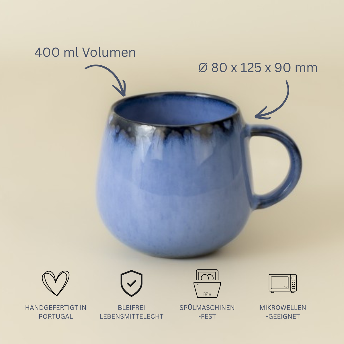 Keramik Kaffeetasse Amazonia groß Blau I Handgemachte Steingut Tasse 400 ml
