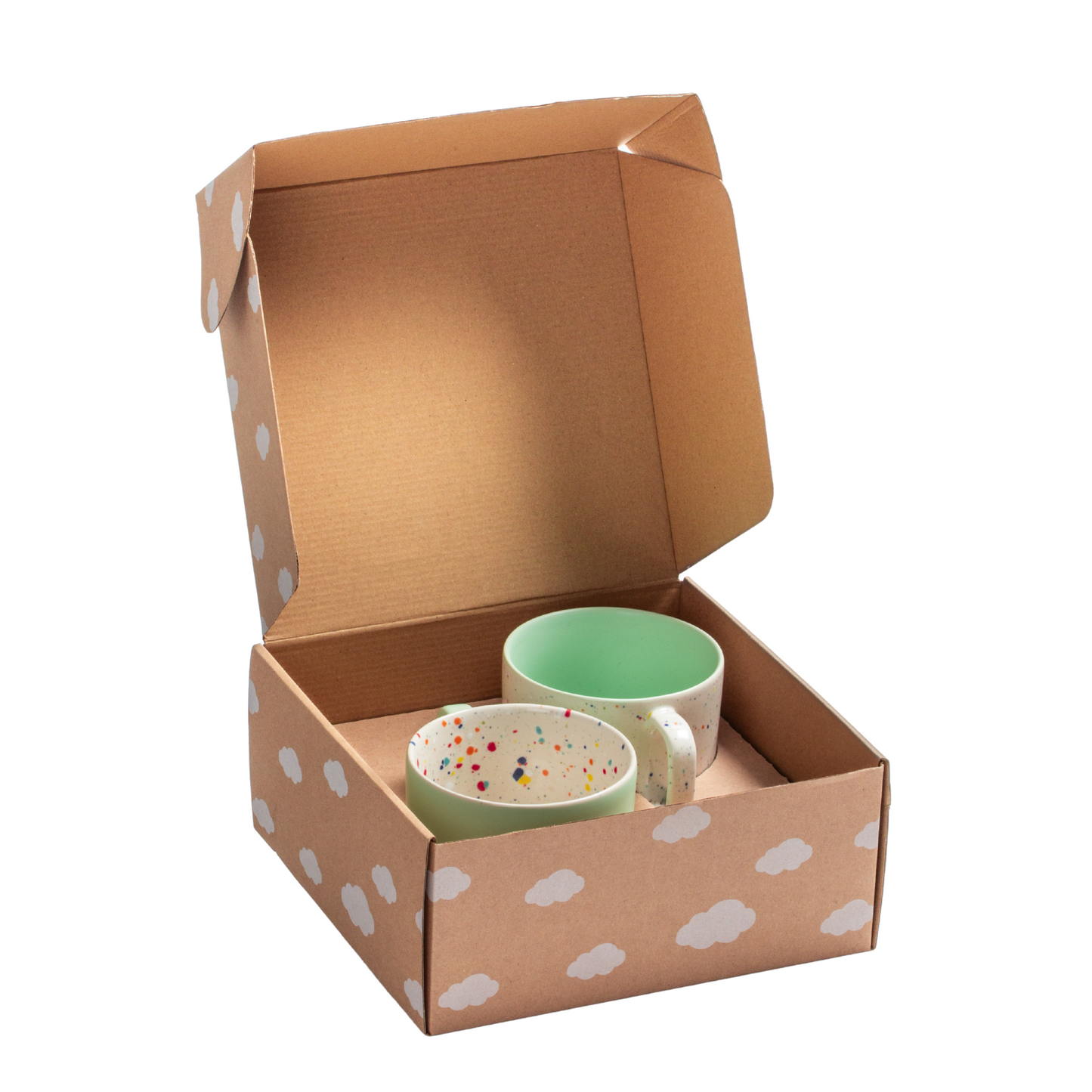 Keramik Tassen Set Breeze Party Weiß-grün – 2er Set, 450 ml, Geschenkbox | Egg Back Home