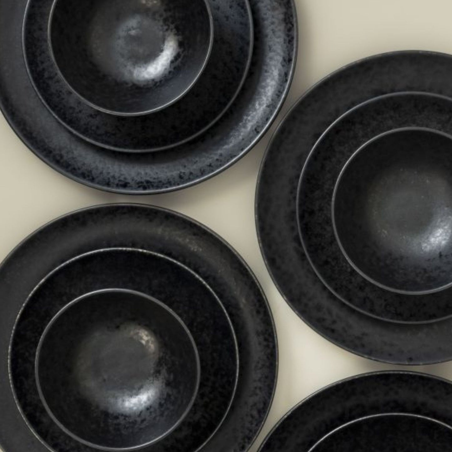 Black Stone Teller & Schalen Set Schwarz I 12 teiliges Set