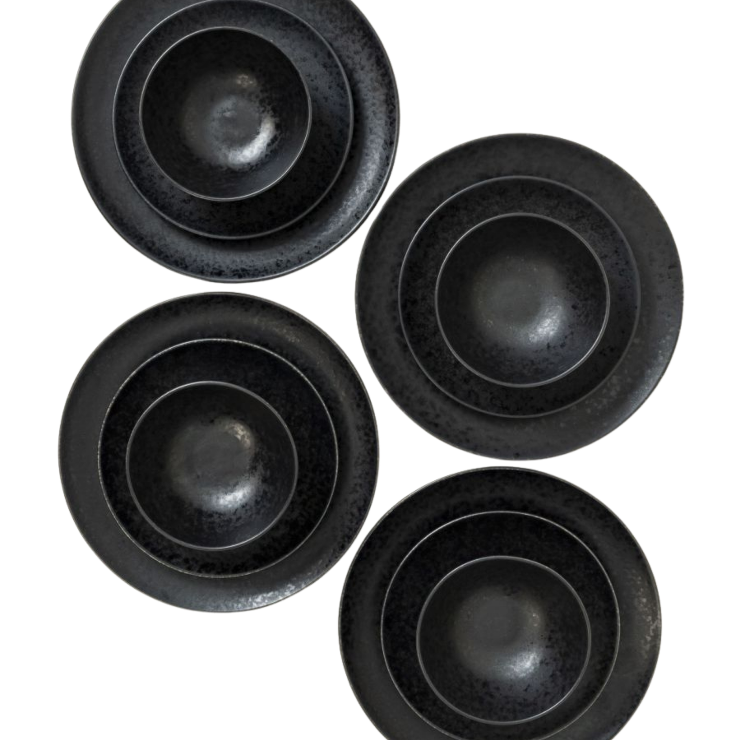 Black Stone Teller & Schalen Set Schwarz I 12 teiliges Set