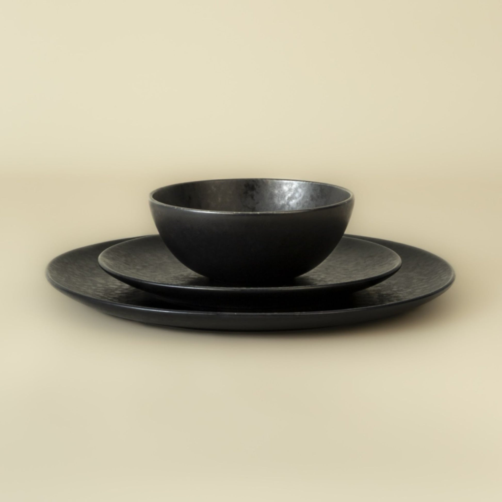 Black Stone Teller & Schalen Set Schwarz I 12 teiliges Set